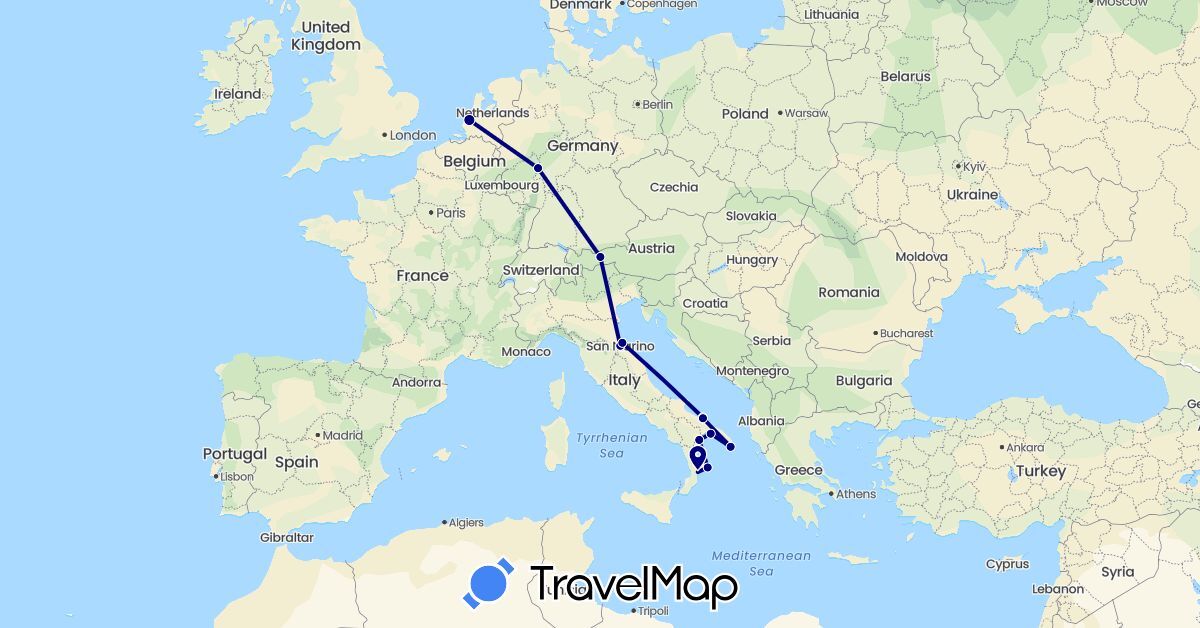 TravelMap itinerary: driving in Austria, Germany, Italy, Netherlands, San Marino (Europe)